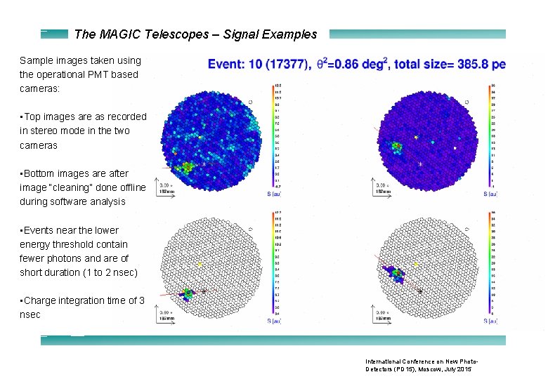 The MAGIC Telescopes – Signal Examples Sample images taken using the operational PMT based