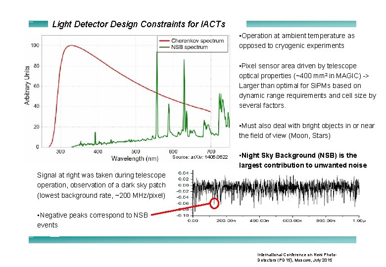 Light Detector Design Constraints for IACTs • Operation at ambient temperature as opposed to