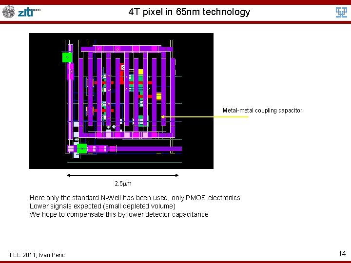 4 T pixel in 65 nm technology Metal-metal coupling capacitor 2. 5 m Here