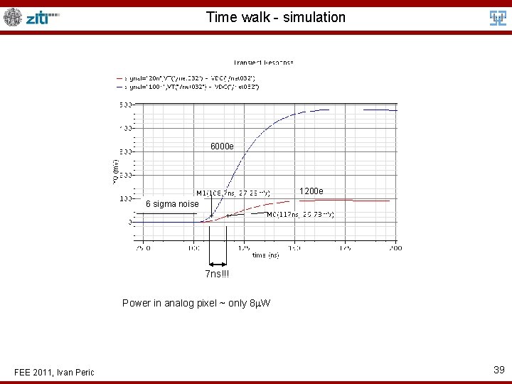 Time walk - simulation 6000 e 1200 e 6 sigma noise 7 ns!!! Power