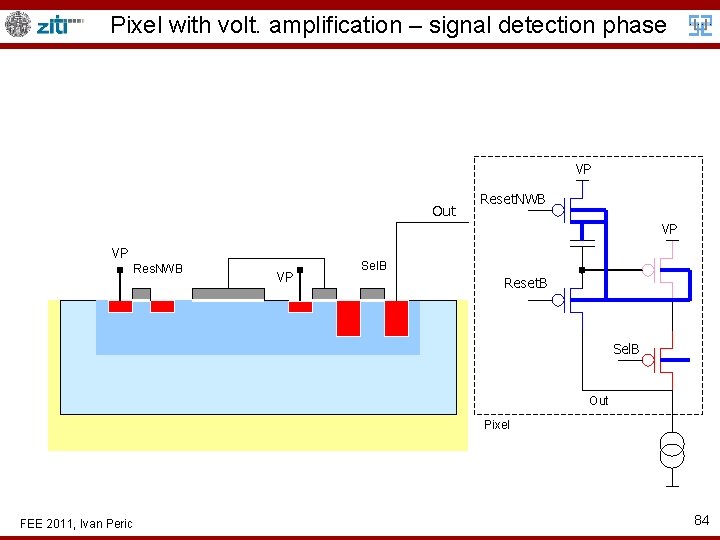 Pixel with volt. amplification – signal detection phase VP Out Reset. NWB VP VP