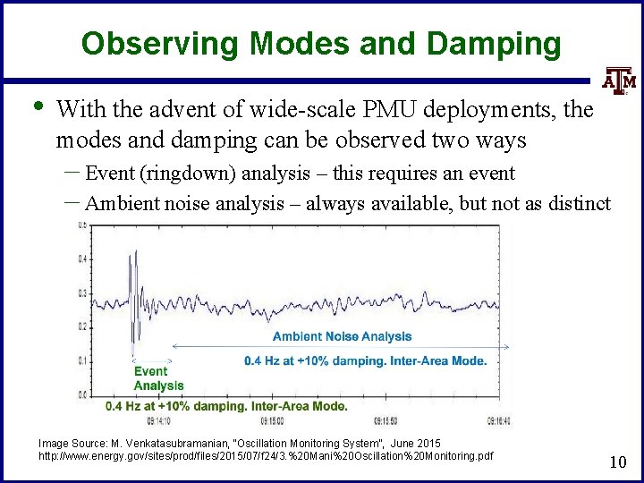 Observing Modes and Damping • With the advent of wide-scale PMU deployments, the modes