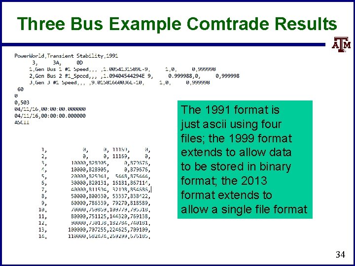 Three Bus Example Comtrade Results The 1991 format is just ascii using four files;