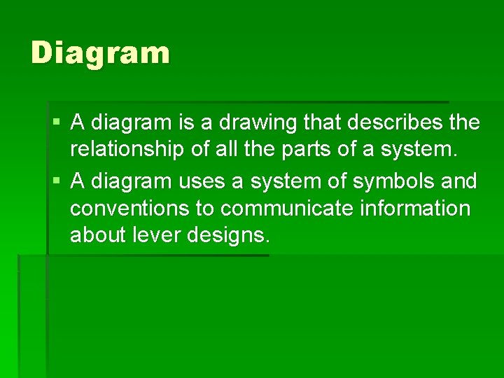Diagram § A diagram is a drawing that describes the relationship of all the