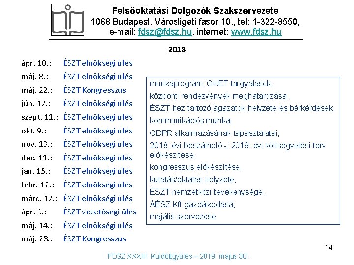 Felsőoktatási Dolgozók Szakszervezete 1068 Budapest, Városligeti fasor 10. , tel: 1 -322 -8550, e-mail: