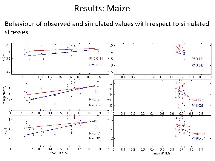 Results: Maize Behaviour of observed and simulated values with respect to simulated stresses 