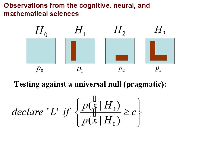 Observations from the cognitive, neural, and mathematical sciences Testing against a universal null (pragmatic):