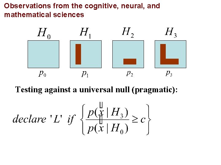 Observations from the cognitive, neural, and mathematical sciences Testing against a universal null (pragmatic):