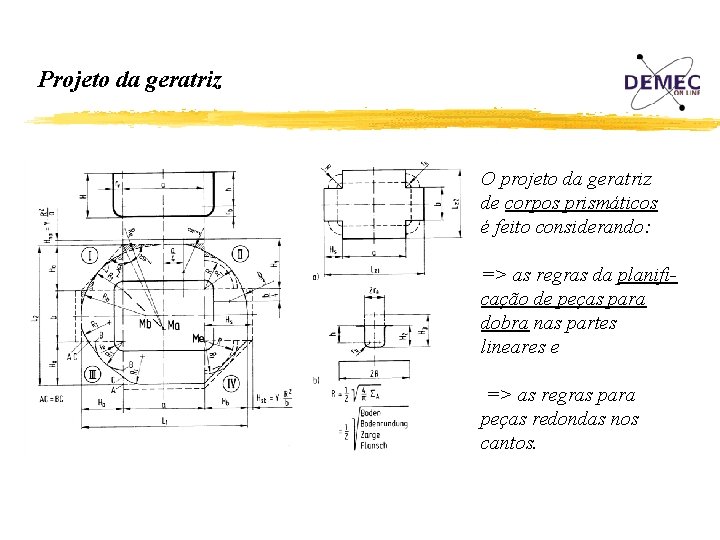 Projeto da geratriz O projeto da geratriz de corpos prismáticos é feito considerando: =>