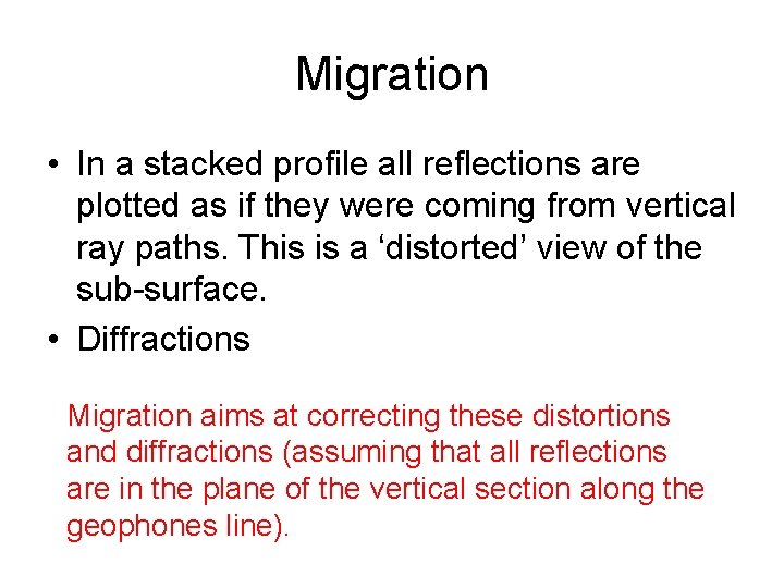 Migration • In a stacked profile all reflections are plotted as if they were