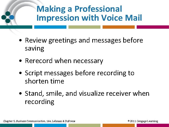 Making a Professional Impression with Voice Mail • Review greetings and messages before saving