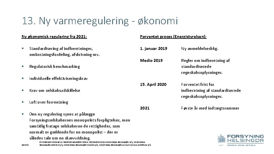 13. Ny varmeregulering - økonomi Ny økonomisk regulering fra 2021: § Standardisering af indberetninger,