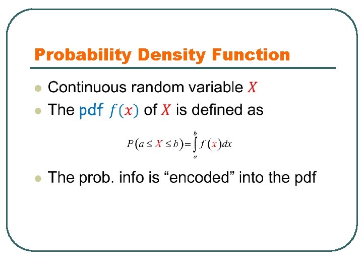 Probability Density Function l 