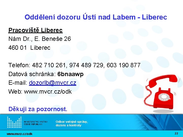 Oddělení dozoru Ústí nad Labem - Liberec Pracoviště Liberec Nám Dr. , E. Beneše Oddělení dozoru Ústí nad Labem - Liberec Pracoviště Liberec Nám Dr. , E. Beneše