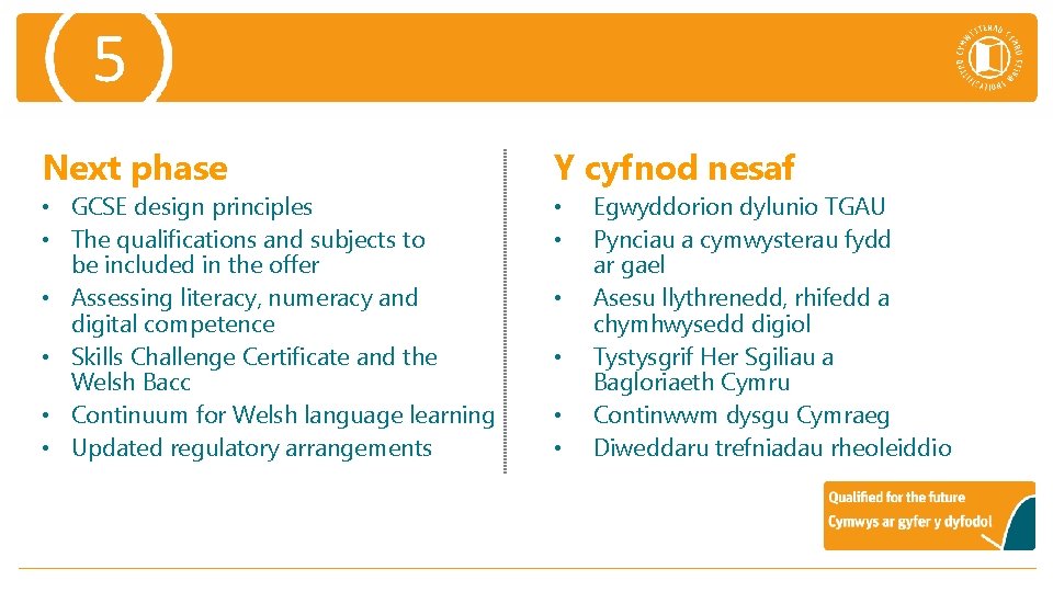 5 Next phase Y cyfnod nesaf • GCSE design principles • The qualifications and