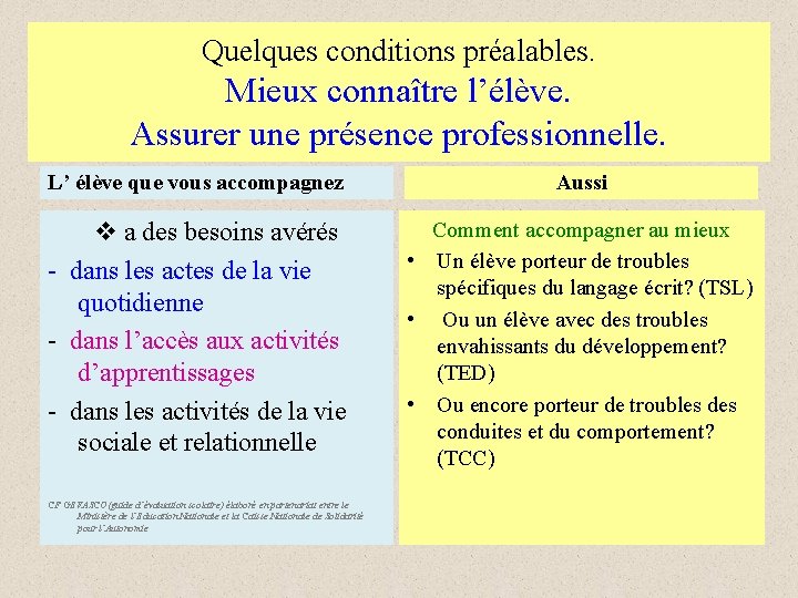 Quelques conditions préalables. Mieux connaître l’élève. Assurer une présence professionnelle. L’ élève que vous