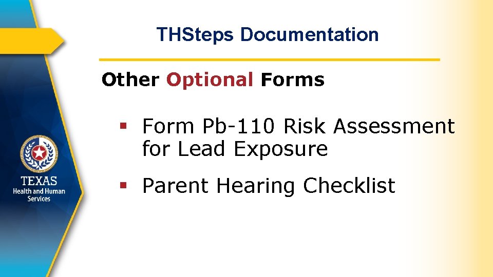 THSteps Documentation Other Optional Forms § Form Pb-110 Risk Assessment for Lead Exposure §