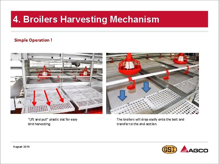 4. Broilers Harvesting Mechanism Simple Operation ! “Lift and pull” plastic slat for easy