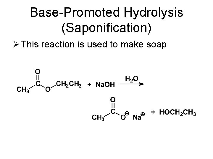 Base-Promoted Hydrolysis (Saponification) Ø This reaction is used to make soap 