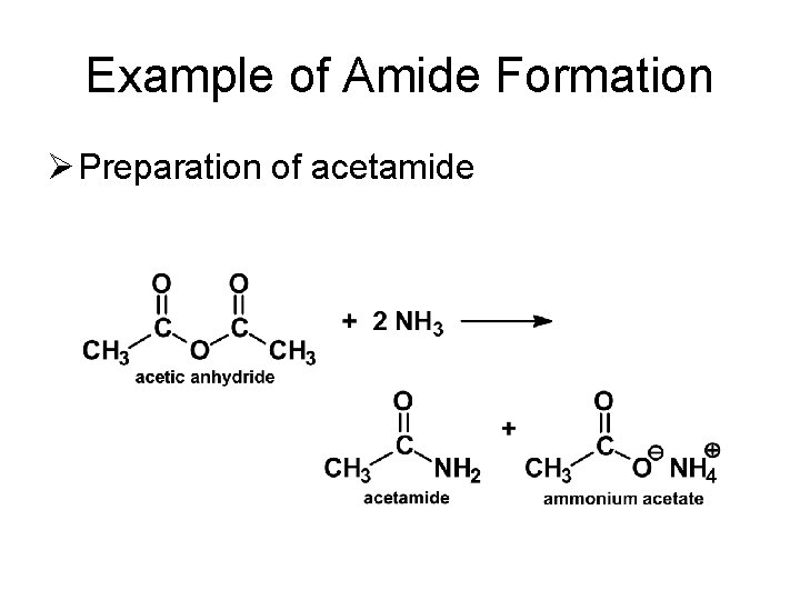 Example of Amide Formation Ø Preparation of acetamide 