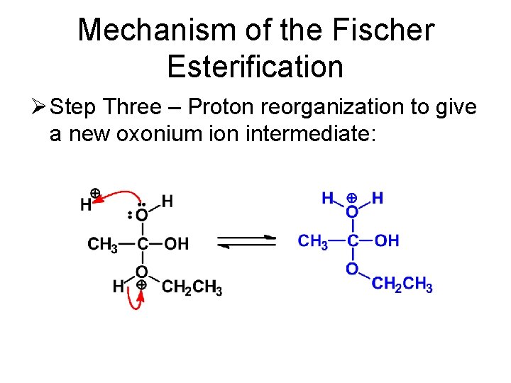 Mechanism of the Fischer Esterification Ø Step Three – Proton reorganization to give a