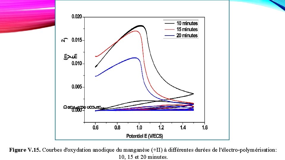 Figure V. 15. Courbes d'oxydation anodique du manganèse (+II) à différentes durées de l'électro-polymérisation: