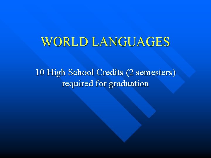 WORLD LANGUAGES 10 High School Credits (2 semesters) required for graduation 