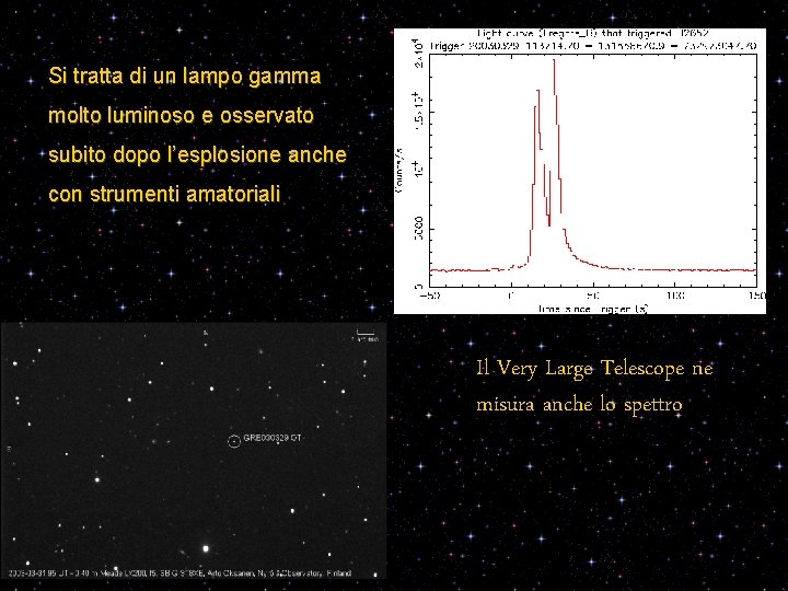 Si tratta di un lampo gamma molto luminoso e osservato subito dopo l’esplosione anche