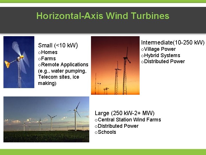 Horizontal-Axis Wind Turbines Small (<10 k. W) o. Homes o. Farms o. Remote Applications