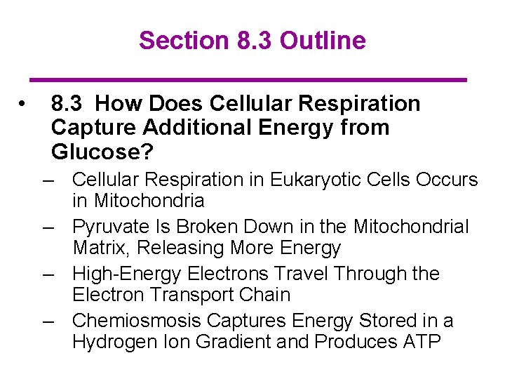 Section 8. 3 Outline • 8. 3 How Does Cellular Respiration Capture Additional Energy