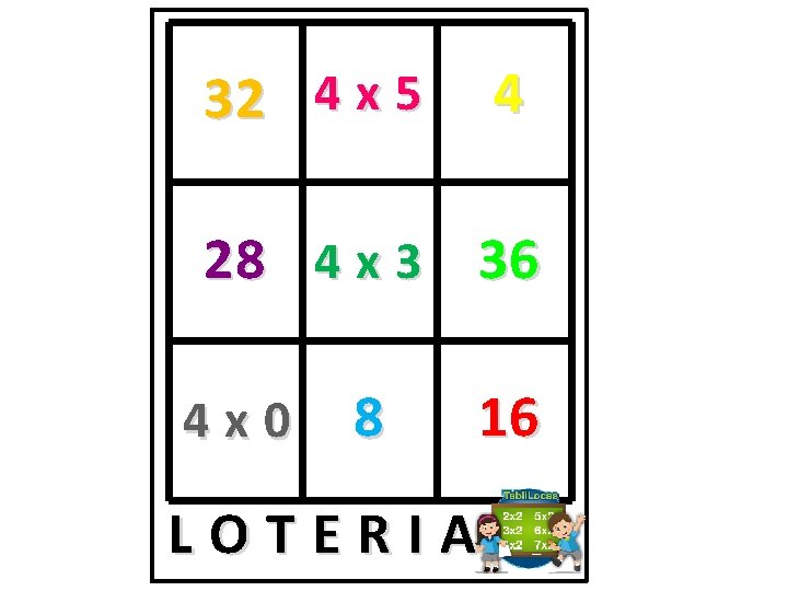 32 4 x 5 4 28 4 x 3 36 4 x 0 8