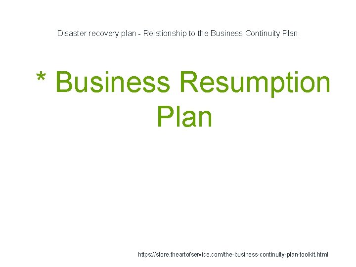 Disaster recovery plan - Relationship to the Business Continuity Plan 1 * Business Resumption