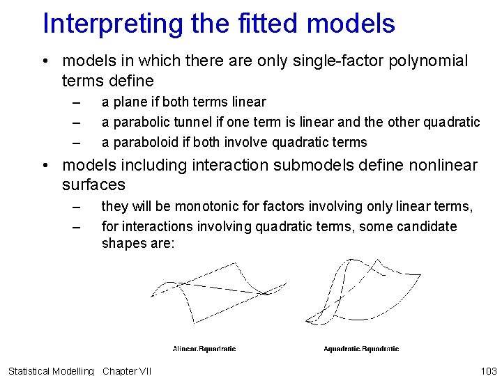 Interpreting the fitted models • models in which there are only single-factor polynomial terms
