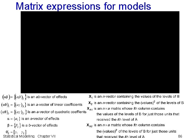 Matrix expressions for models Statistical Modelling Chapter VII 86 