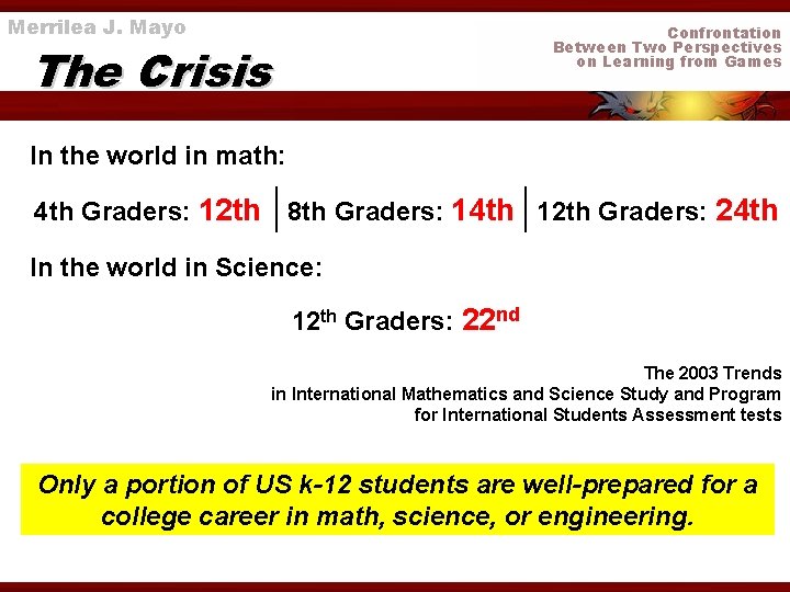 Merrilea J. Mayo Confrontation Between Two Perspectives on Learning from Games The Crisis In