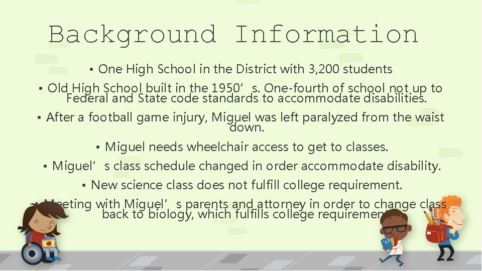 Background Information • One High School in the District with 3, 200 students •