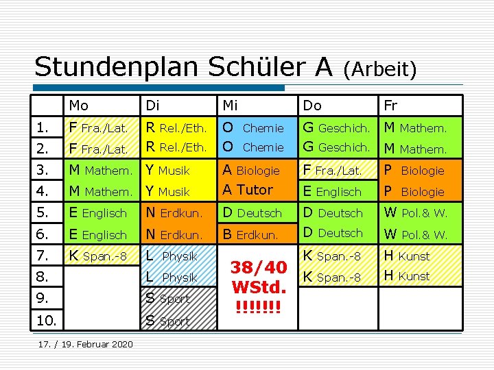 Stundenplan Schüler A Mo Di Do Fr 1. F Fra. /Lat. Rel. /Eth. 2.