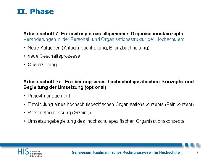 II. Phase Arbeitsschritt 7: Erarbeitung eines allgemeinen Organisationskonzepts Veränderungen in der Personal- und Organisationsstruktur