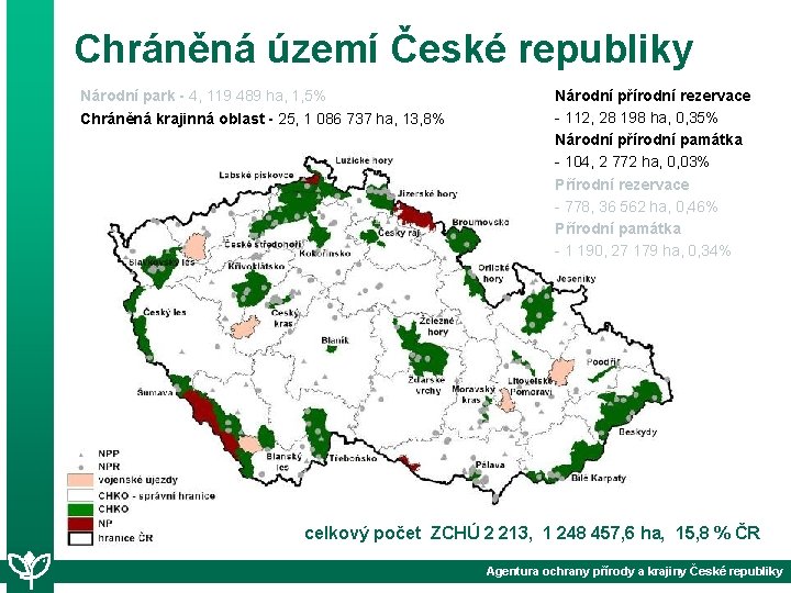 Chráněná území České republiky Národní park - 4, 119 489 ha, 1, 5% Chráněná