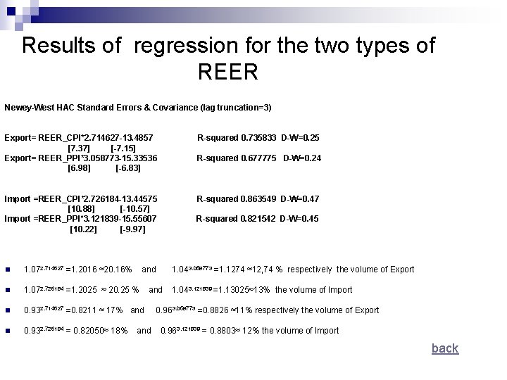 Results of regression for the two types of REER Newey-West HAC Standard Errors &