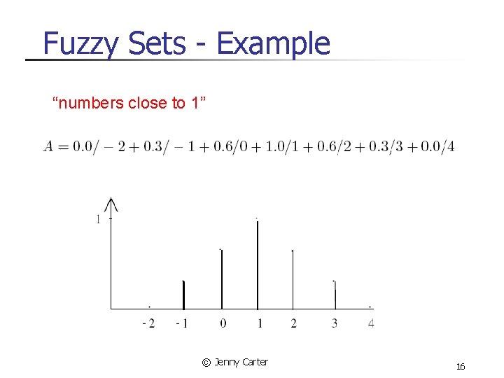 Fuzzy Sets - Example “numbers close to 1” © Jenny Carter 16 