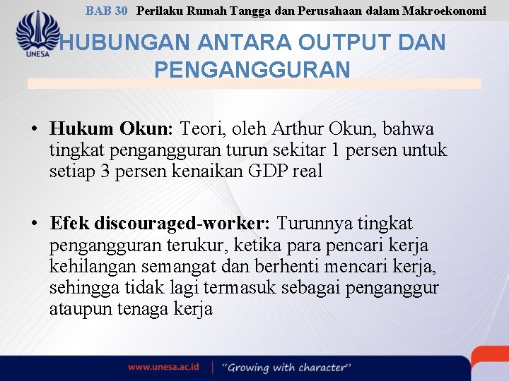BAB 30 Perilaku Rumah Tangga dan Perusahaan dalam Makroekonomi HUBUNGAN ANTARA OUTPUT DAN PENGANGGURAN