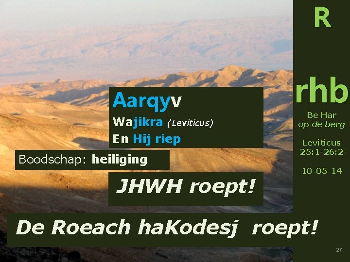 R Aarqyv Wajikra (Leviticus) En Hij riep Boodschap: heiliging JHWH roept! rhb Be Har