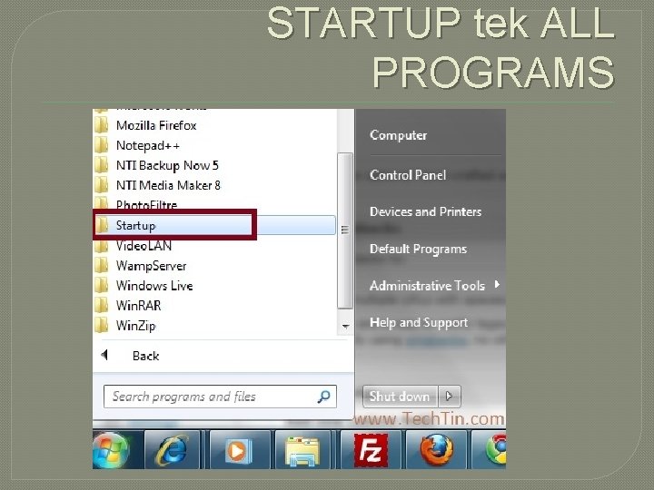 STARTUP tek ALL PROGRAMS 