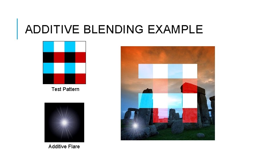 ADDITIVE BLENDING EXAMPLE Test Pattern Additive Flare 