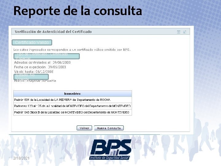 Reporte de la consulta Certificado Valido Tipo de Certificado : Certificado Especial Estado: No