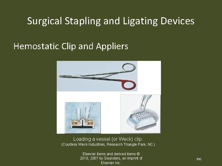 Surgical Stapling and Ligating Devices Hemostatic Clip and Appliers Loading a vessel (or Weck)