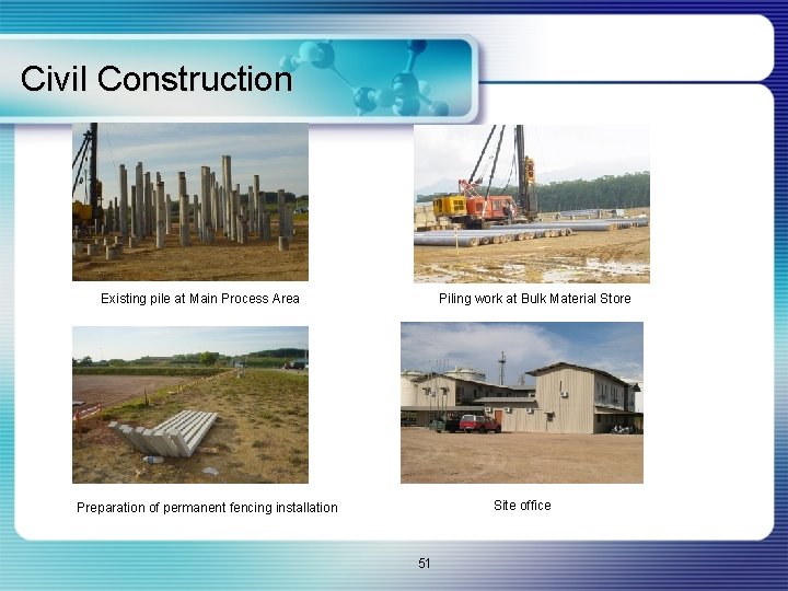 Civil Construction Existing pile at Main Process Area Piling work at Bulk Material Store