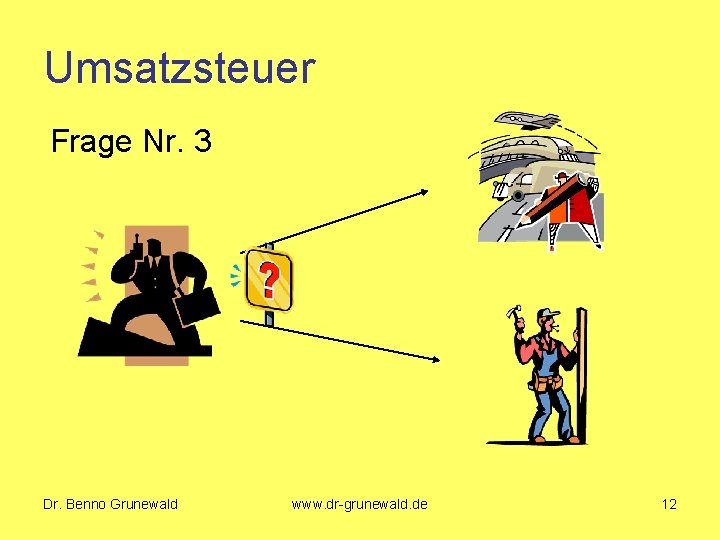 Umsatzsteuer Frage Nr. 3 Dr. Benno Grunewald www. dr-grunewald. de 12 