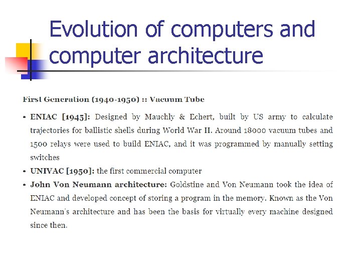 Evolution of computers and computer architecture 